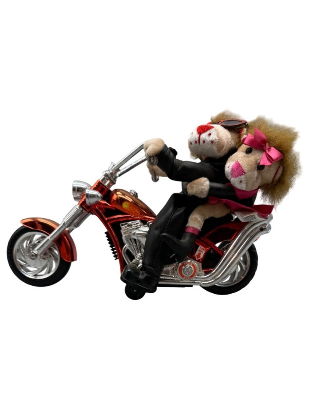 Chopper Style Plush Toy Motorcycle, Biker Couple lions humorous Figurine READ